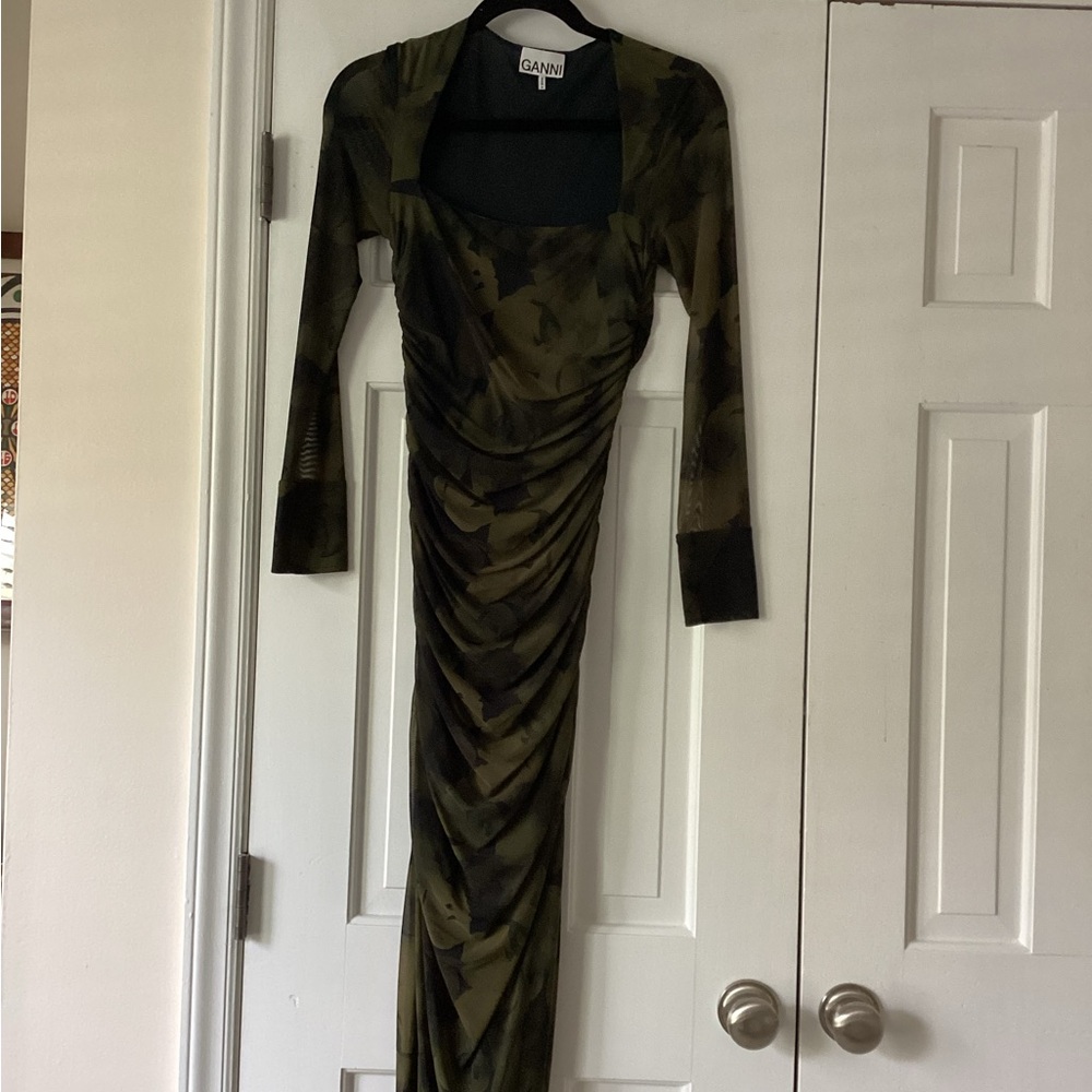 Ganni Green Camouflage Dress